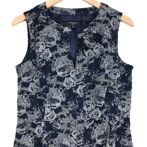 NINE WEST Dress Sheath Floral Flower Tweed Easter Wedding Guest Attire Size 12 - Picture 2 of 11